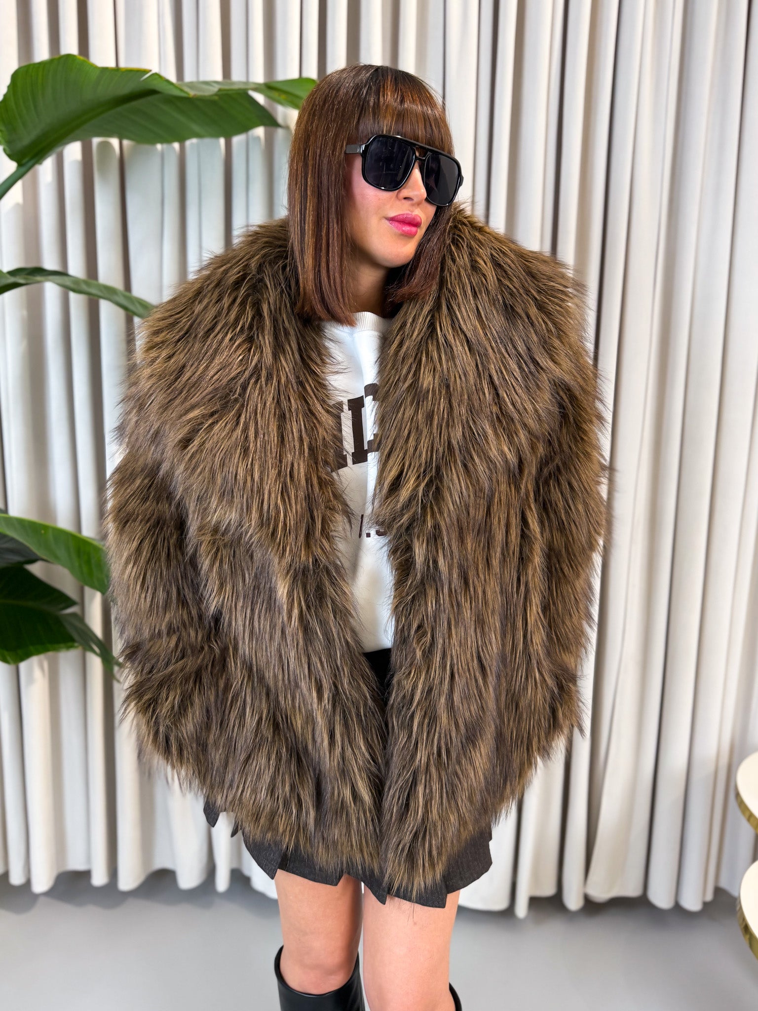 Eco-fur marrone con sfumature