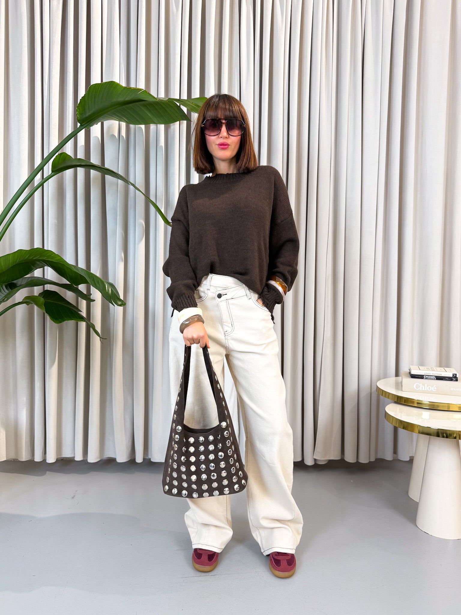 Borsa Luna con borchie cioccolato