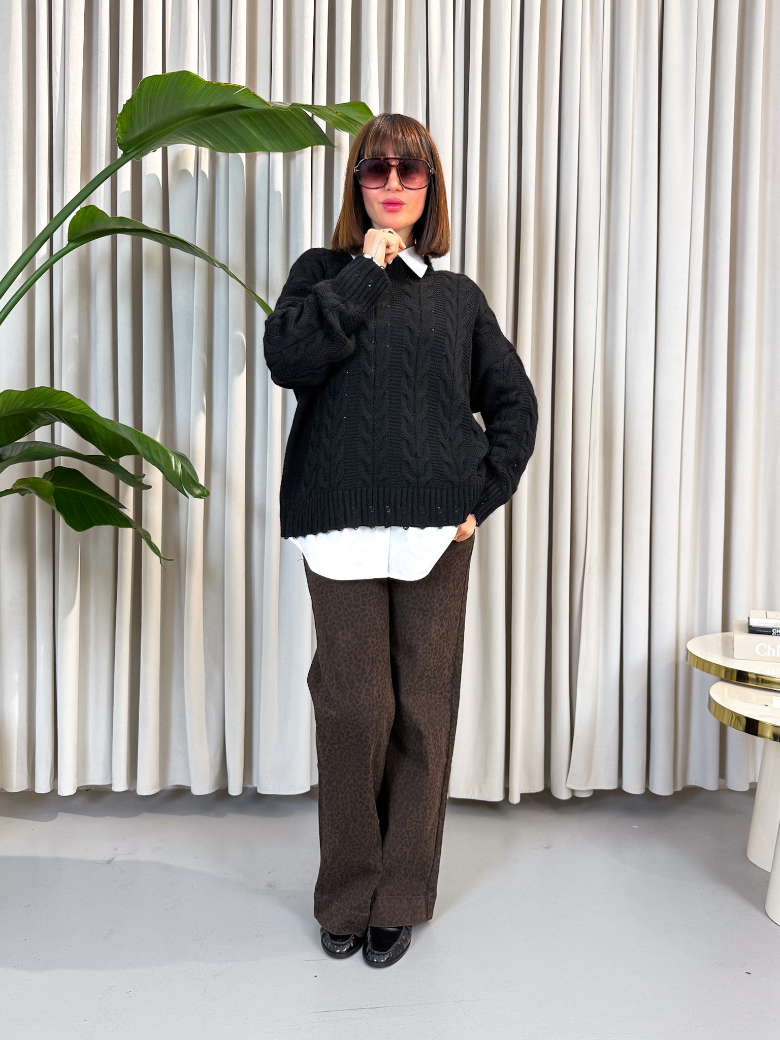 Jeans wide leg animalier