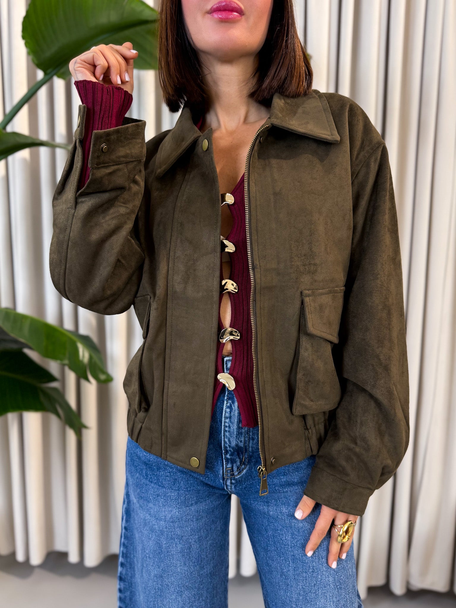 Bomber in eco suede verde militare