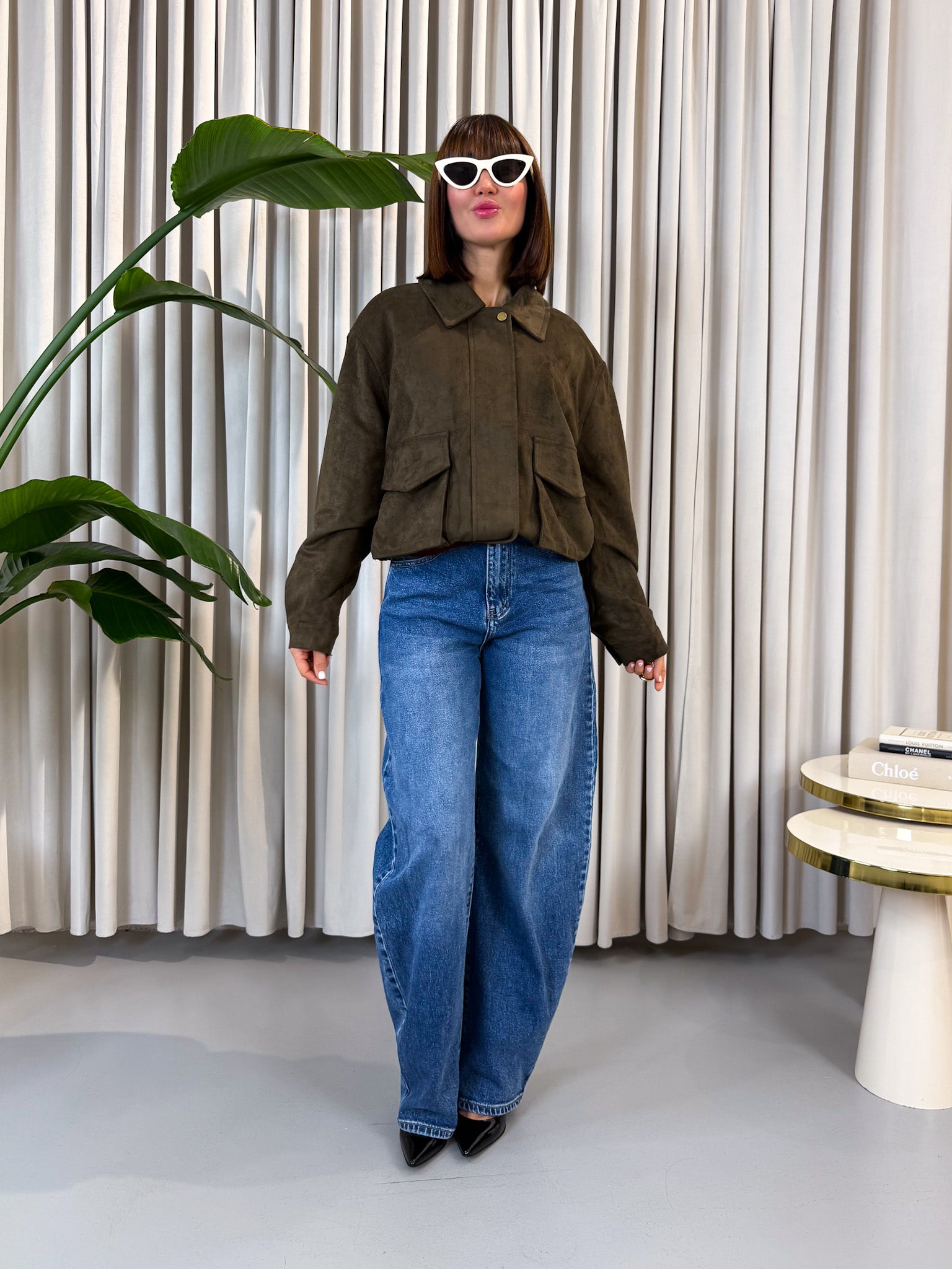 Bomber in eco suede verde militare