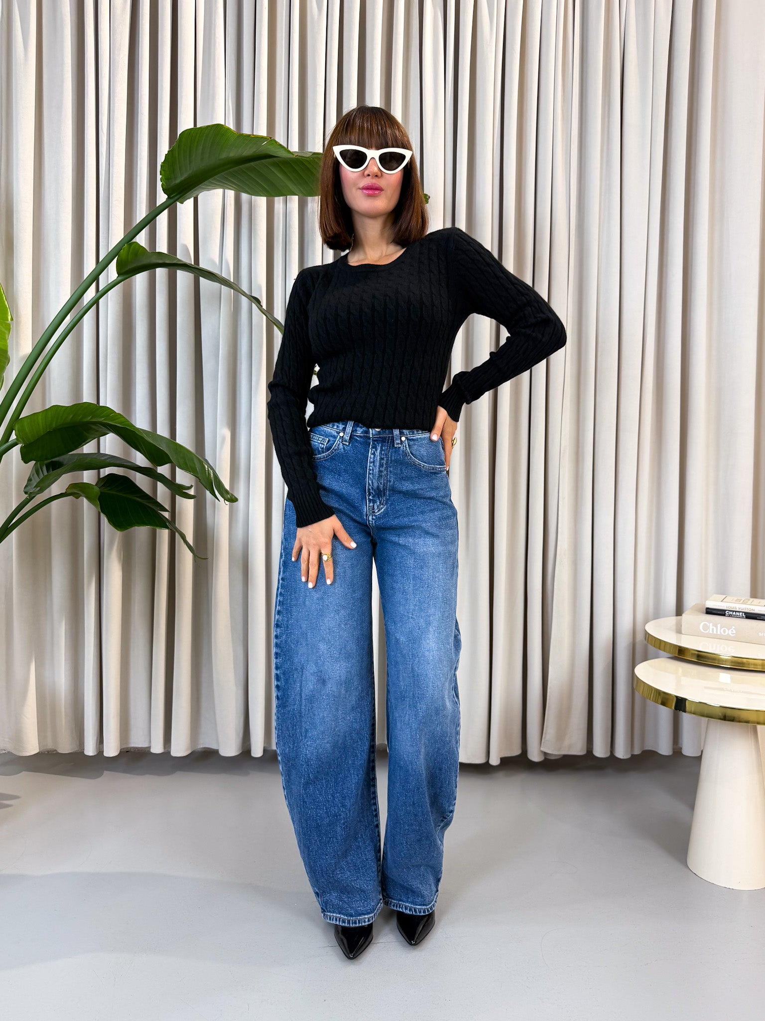 Pullover trecce nero