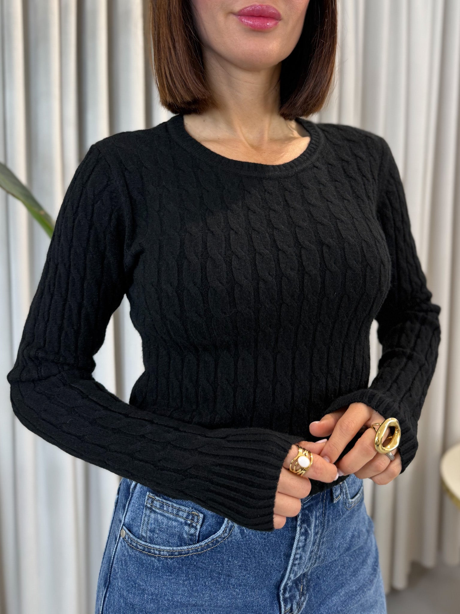 Pullover trecce nero