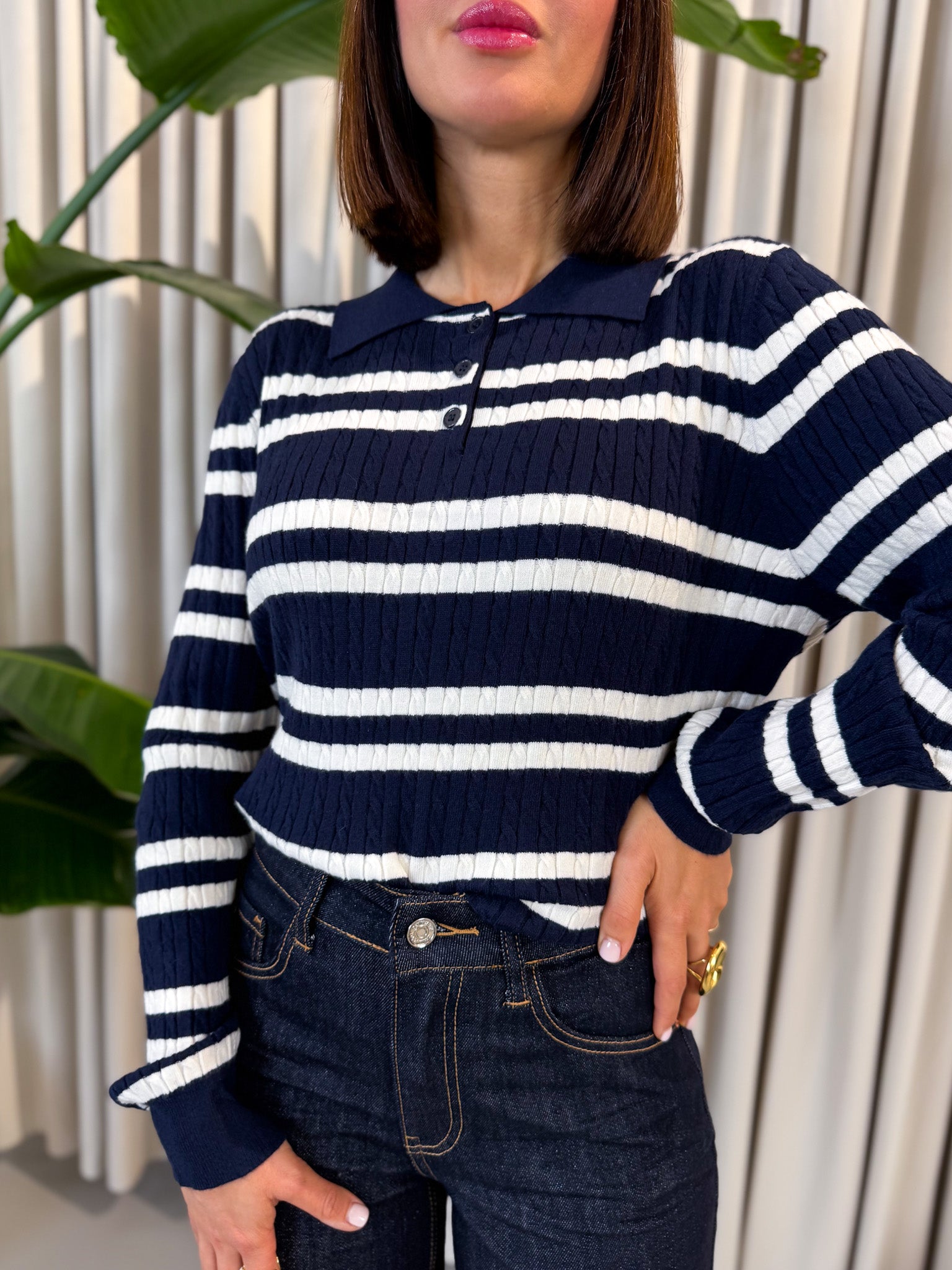 Pullover polo a righe blu