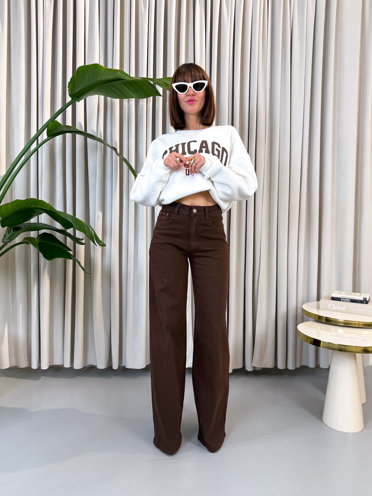 Jeans a palazzo marrone