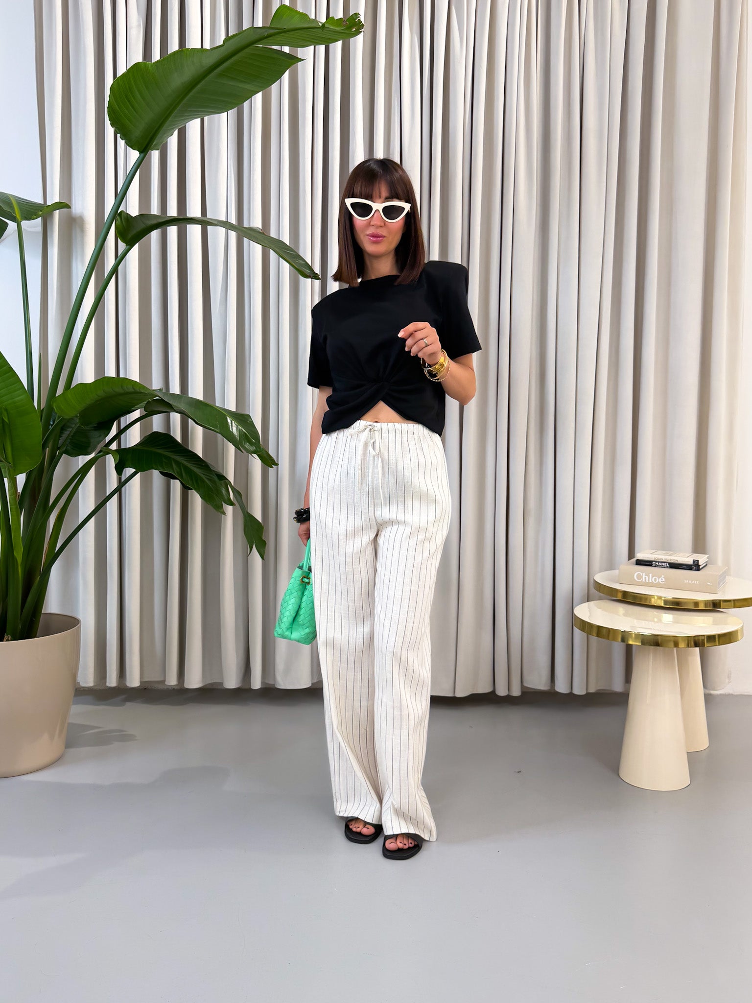 Pantalone in lino gessato
