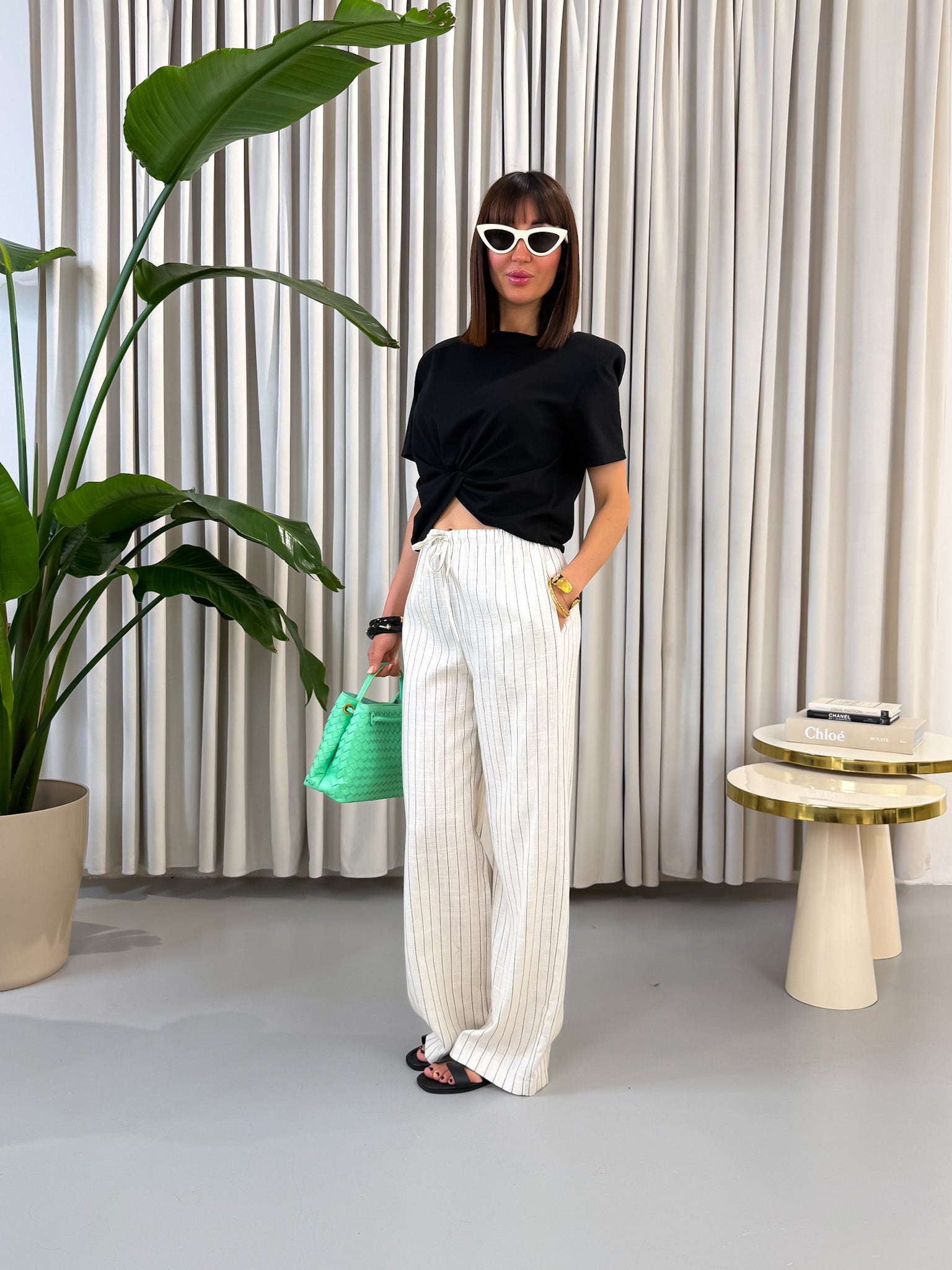 Pantalone in lino gessato