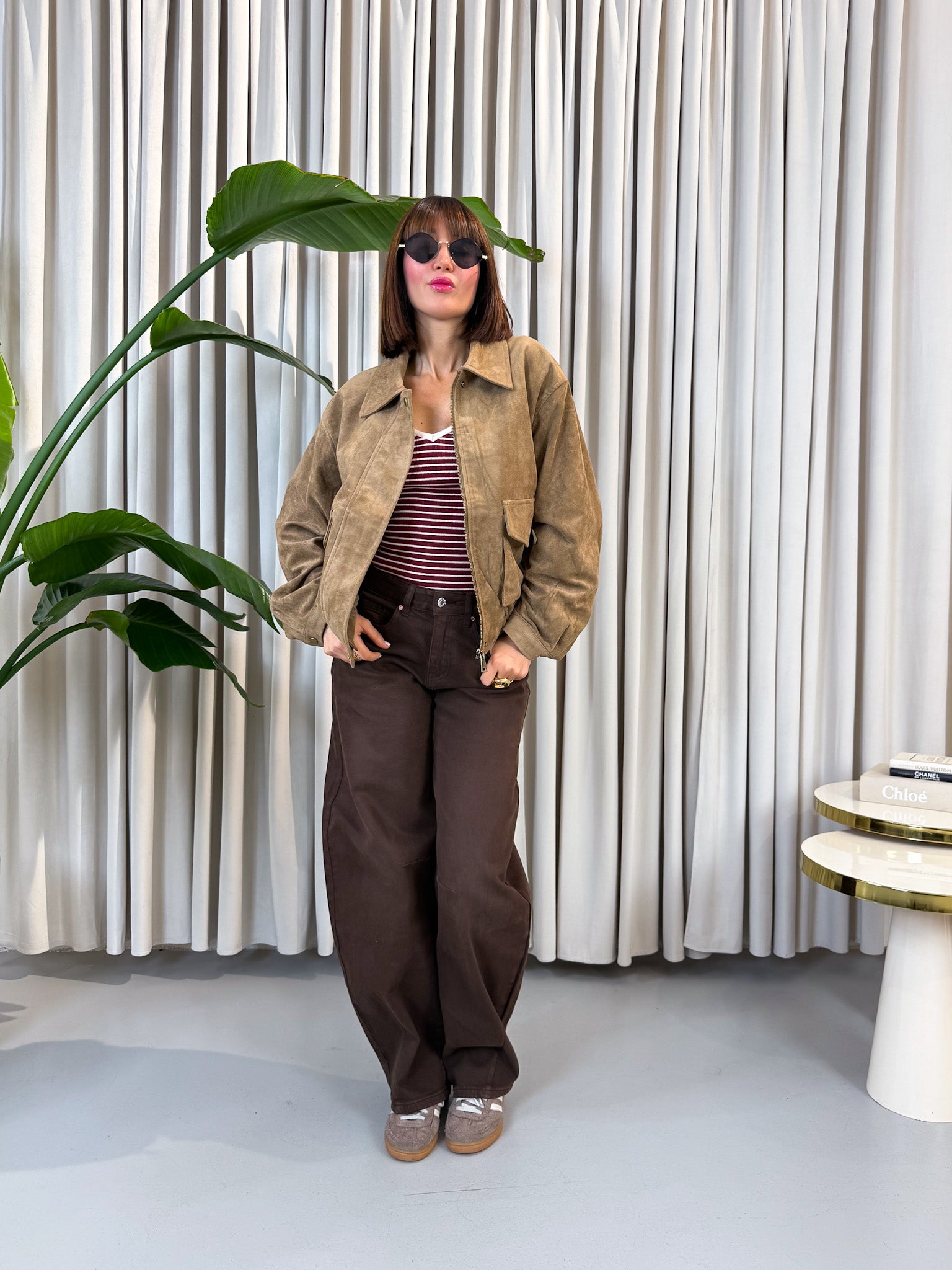 Bomber in eco suede caramel