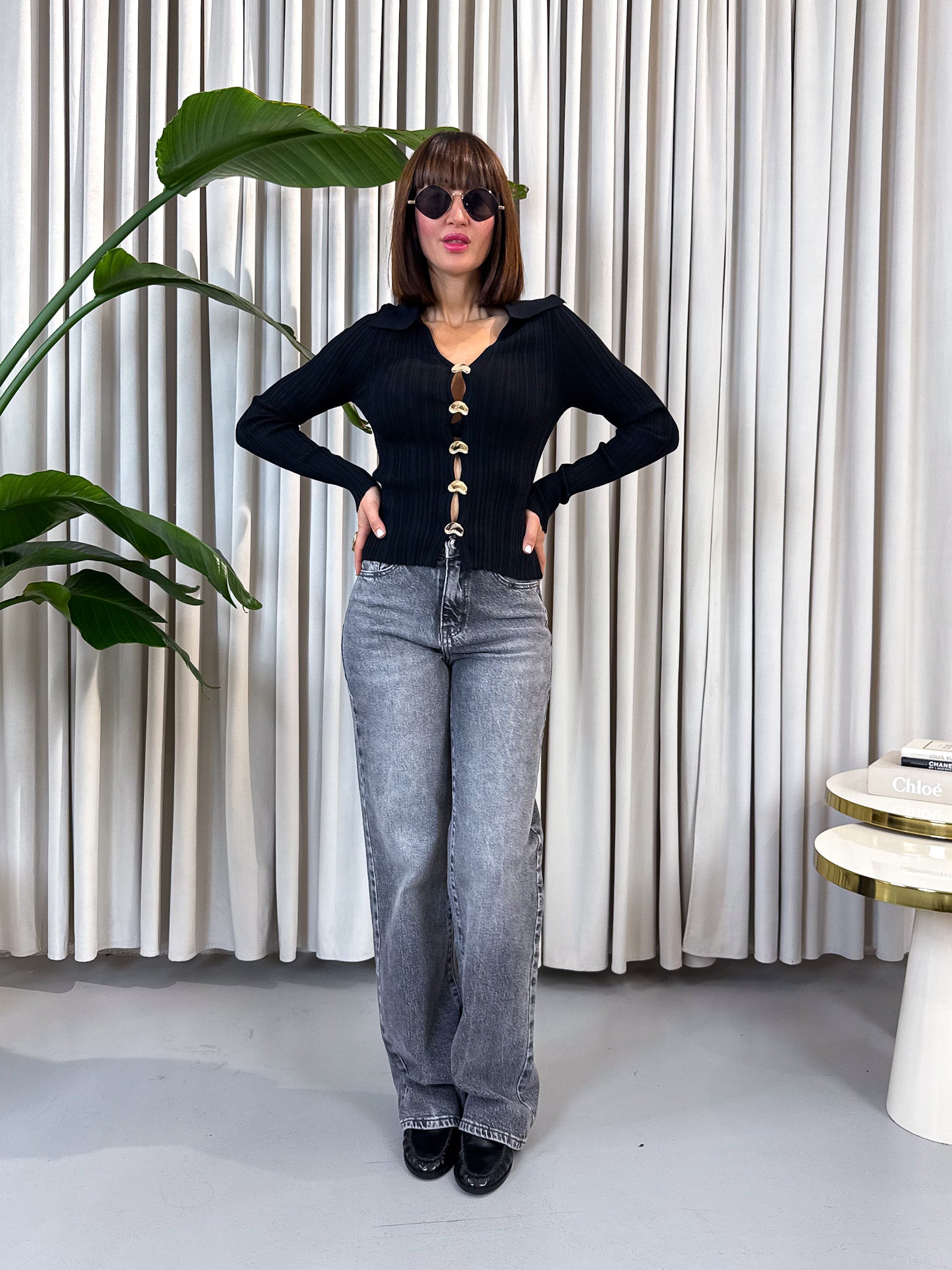 Jeans wide leg grigio