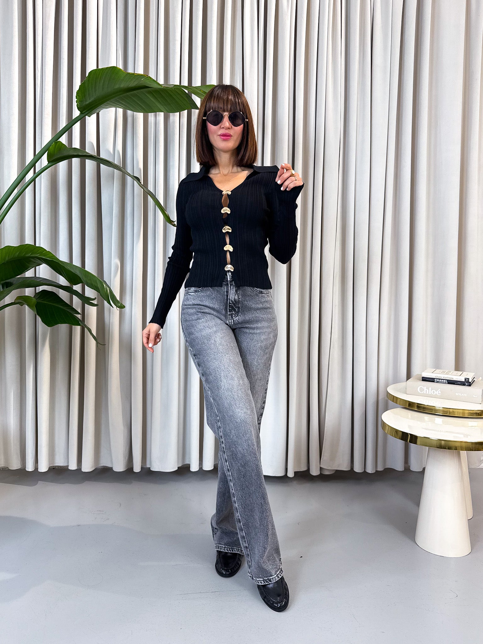 Jeans wide leg grigio