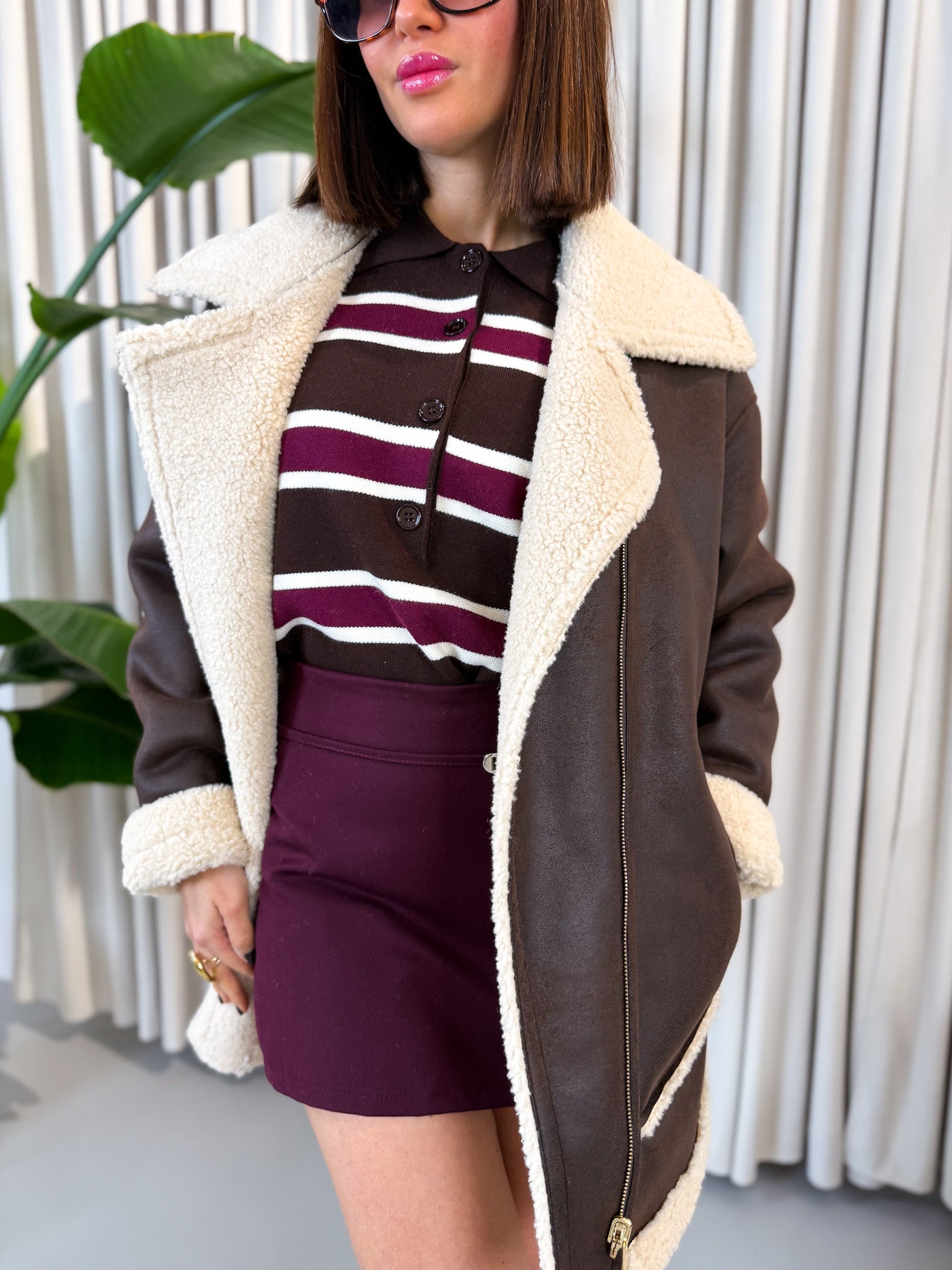 Pullover polo a righe bordeaux