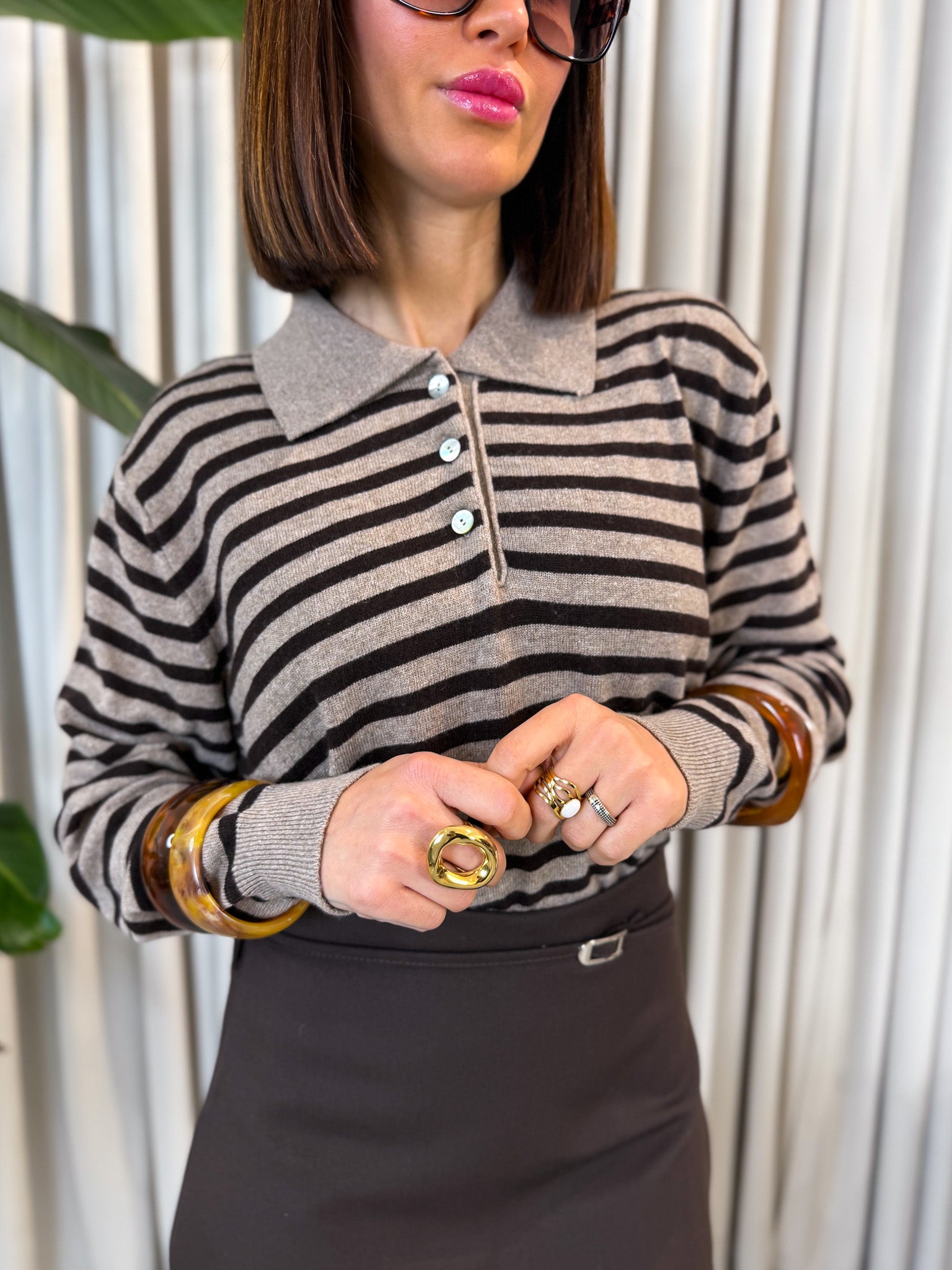 Pullover polo lana e cashmere marrone