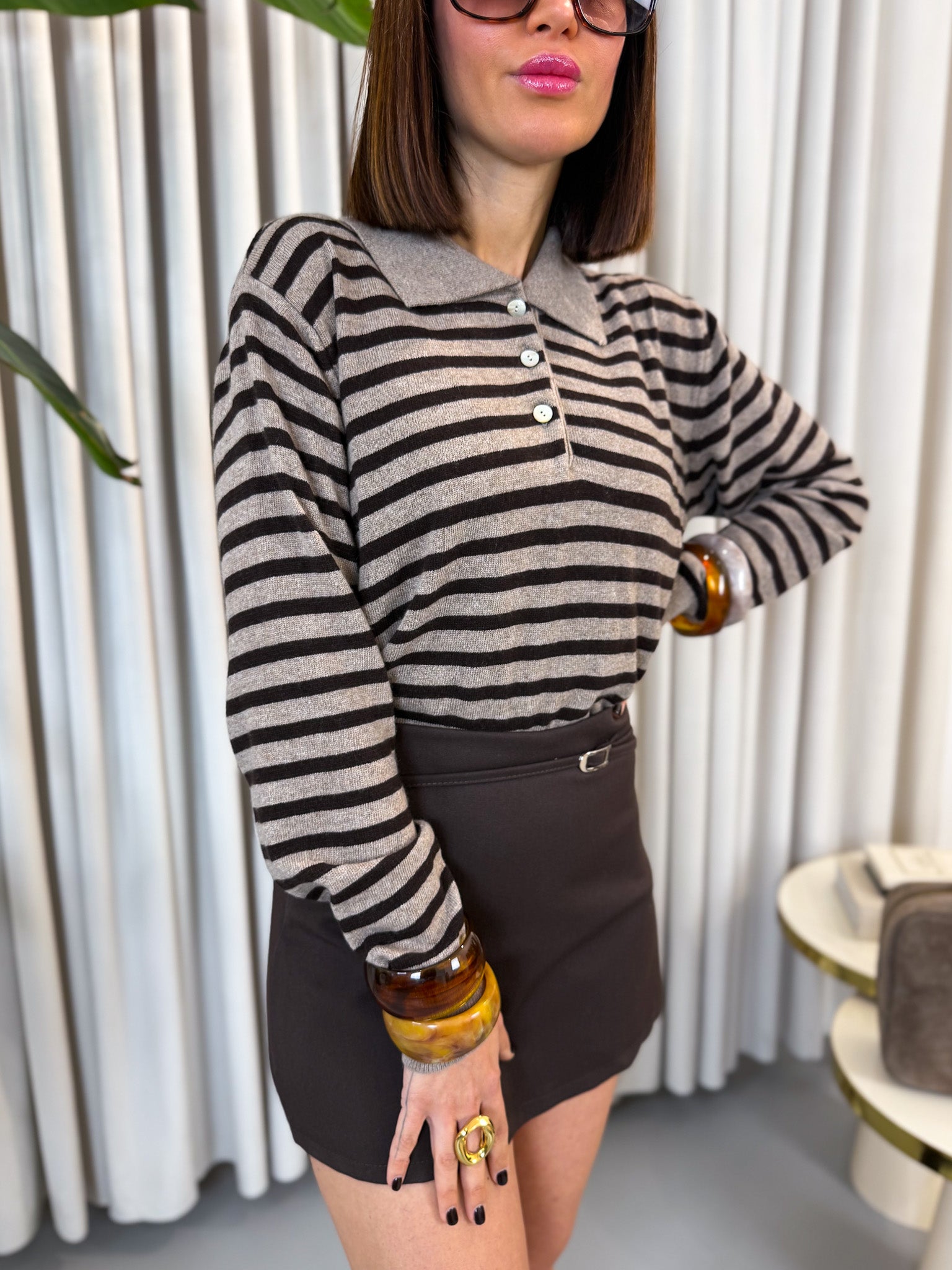 Pullover polo lana e cashmere marrone