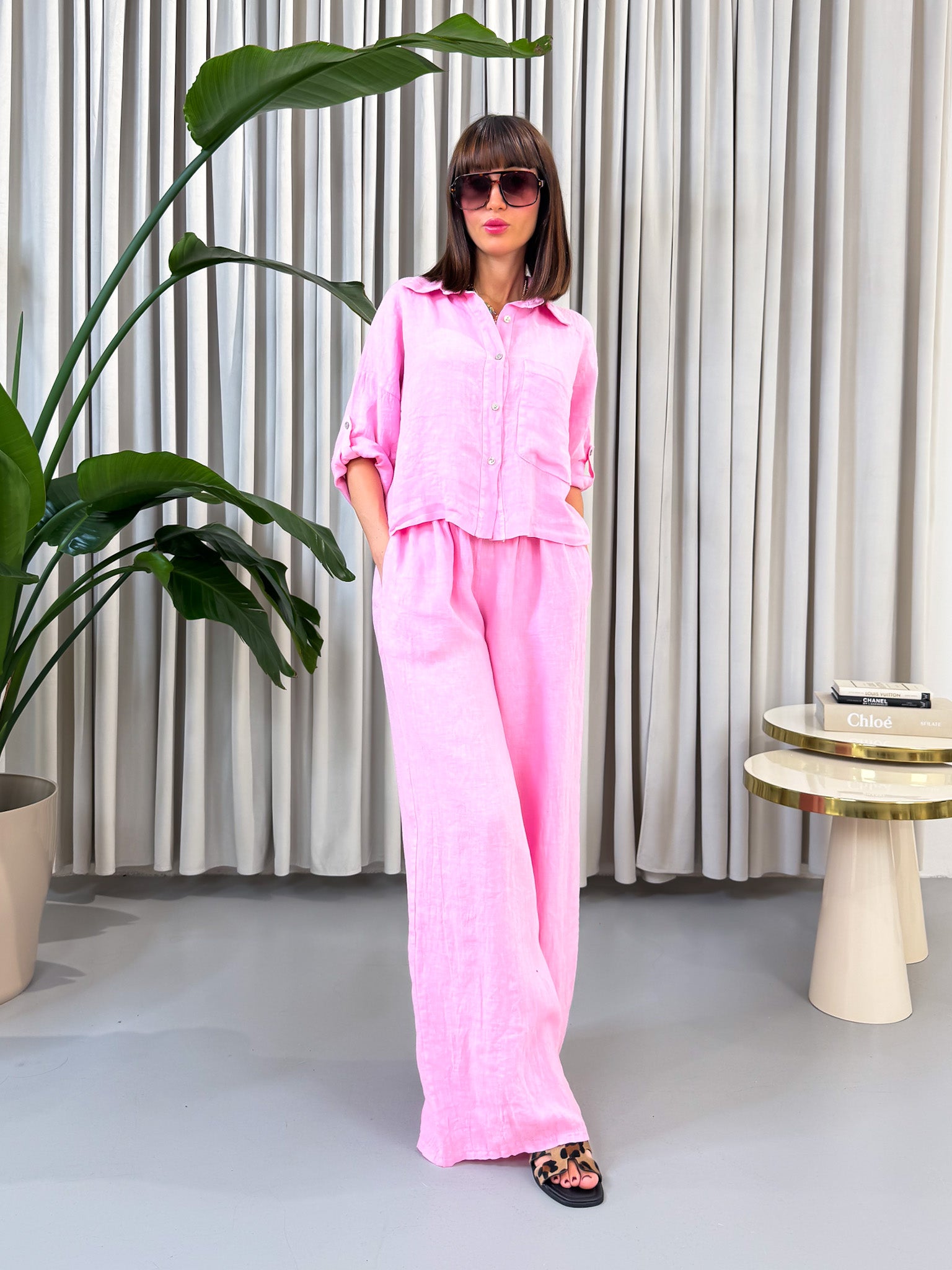 Pantalone a palazzo in lino