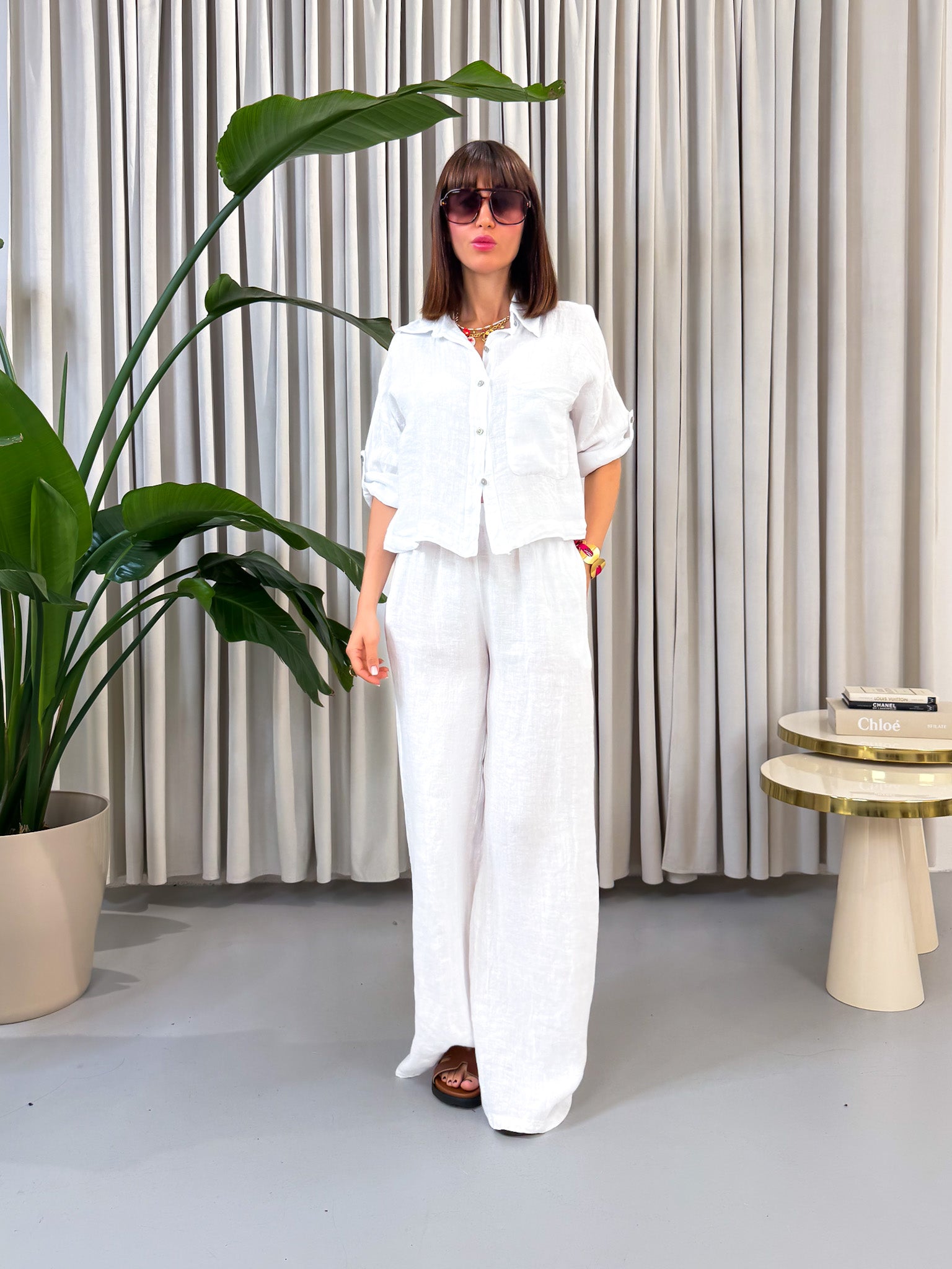 Camicia crop in lino