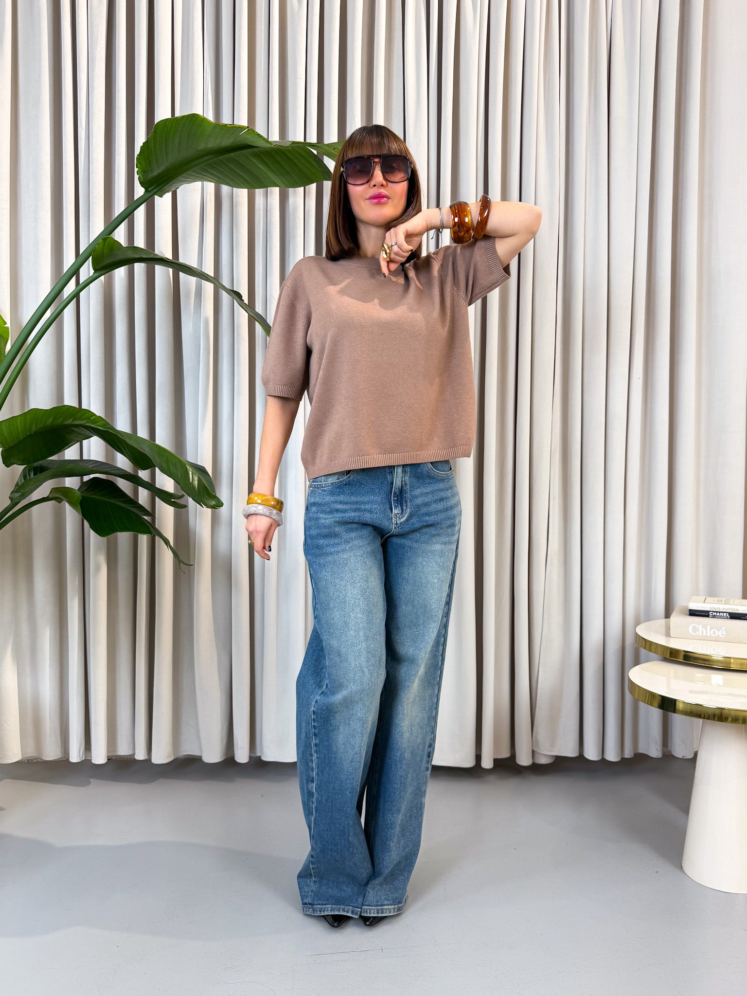 Jeans denim chiaro a palazzo