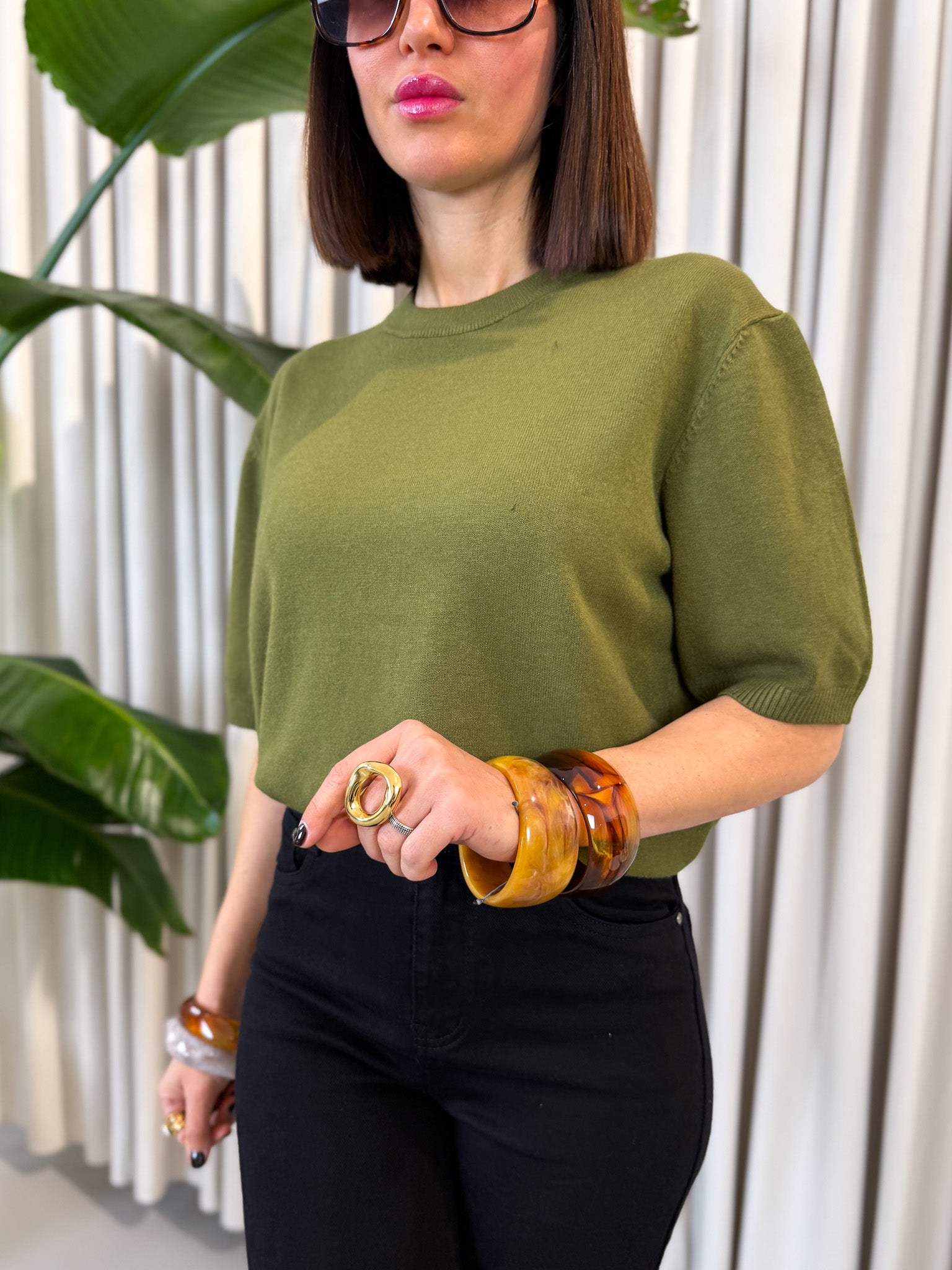 Pullover manica corta oliva