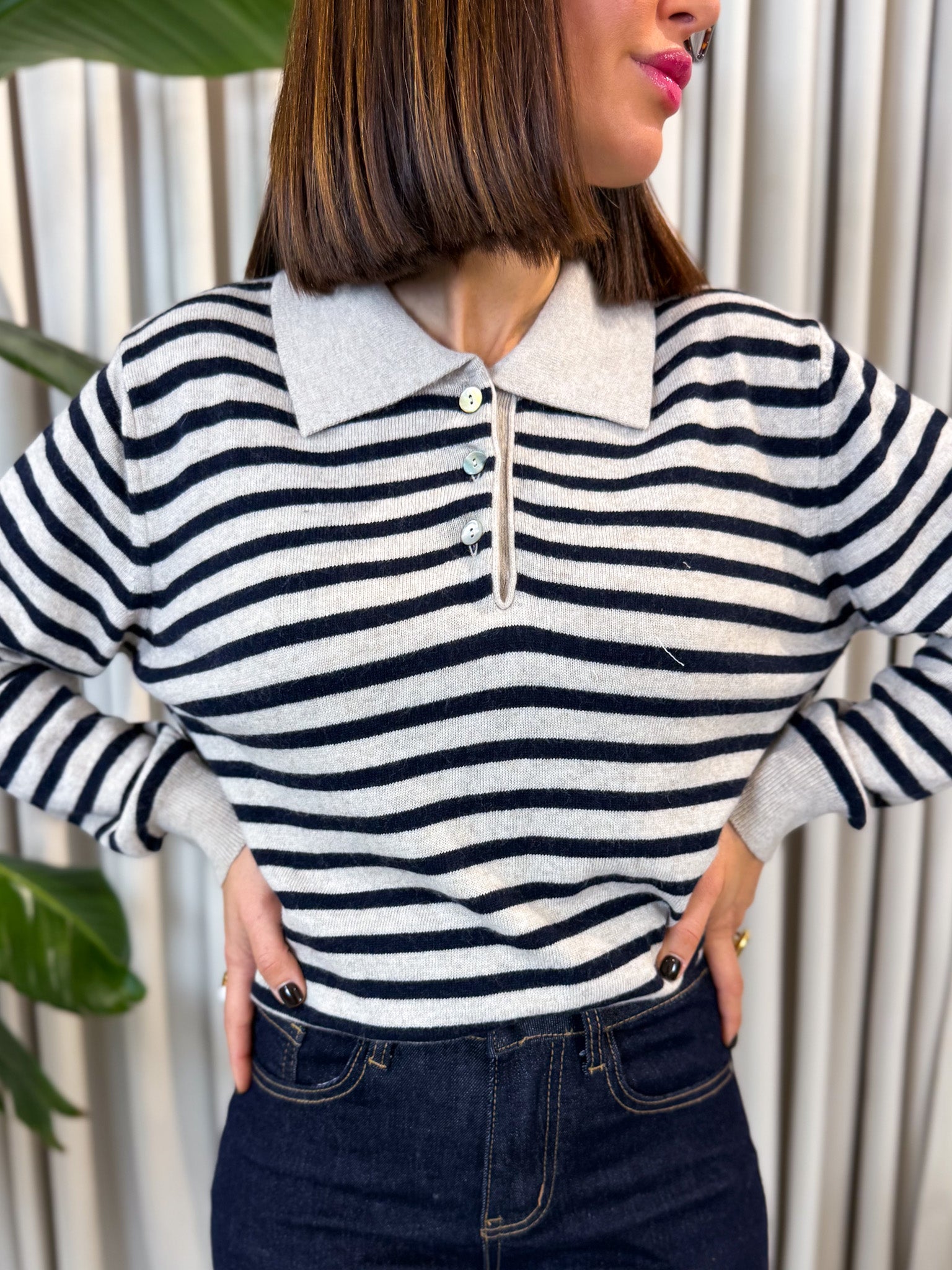 Pullover polo lana e cashmere blu