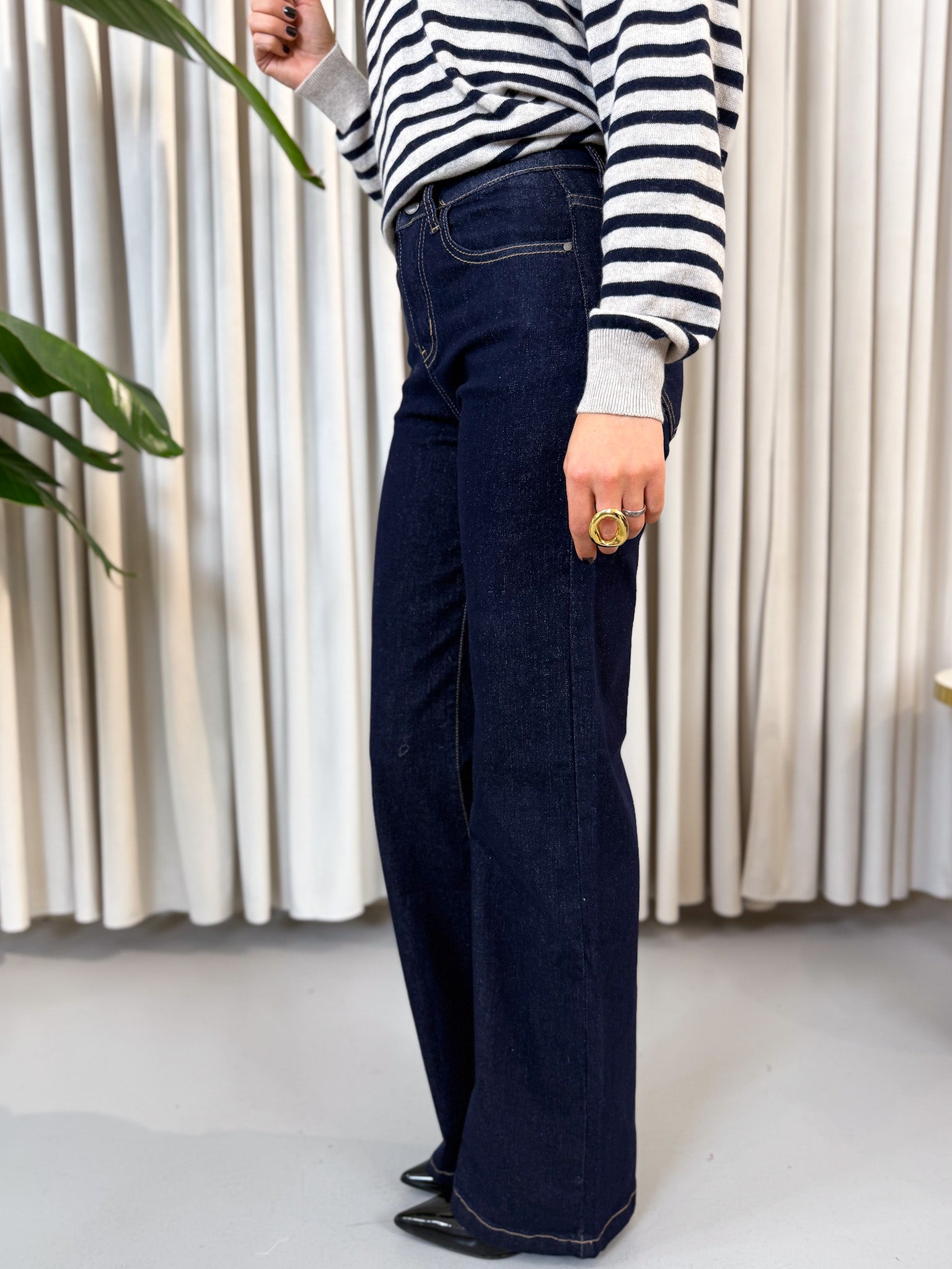 Jeans wide leg denim scuro elasticizzato