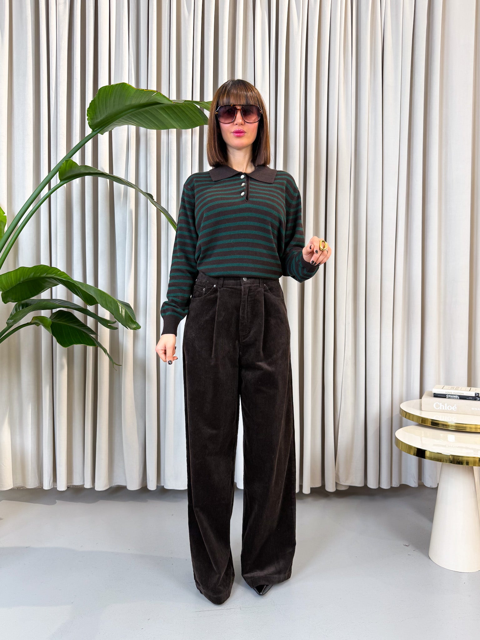 Pullover polo lana e cashmere verde