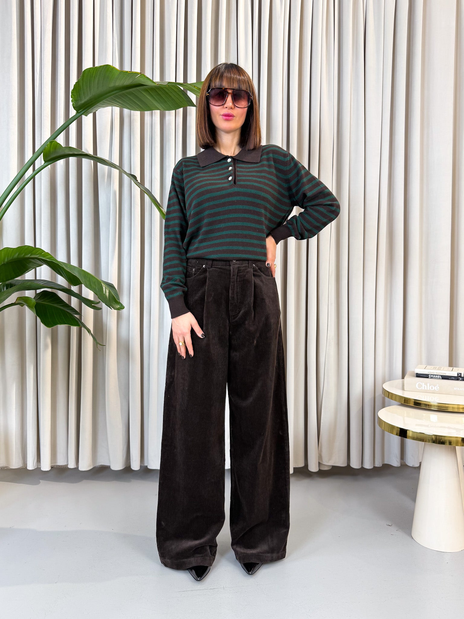 Pullover polo lana e cashmere verde