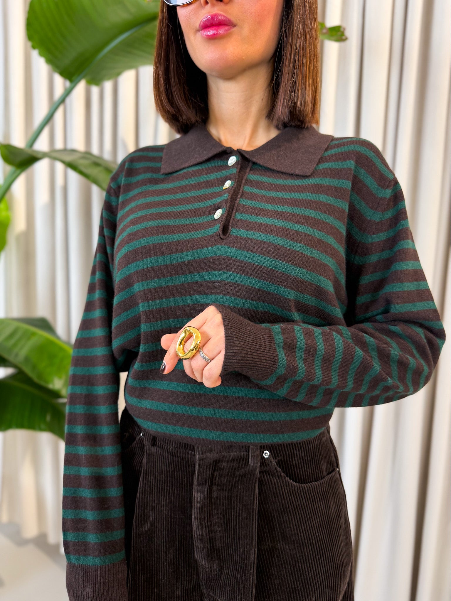 Pullover polo lana e cashmere verde