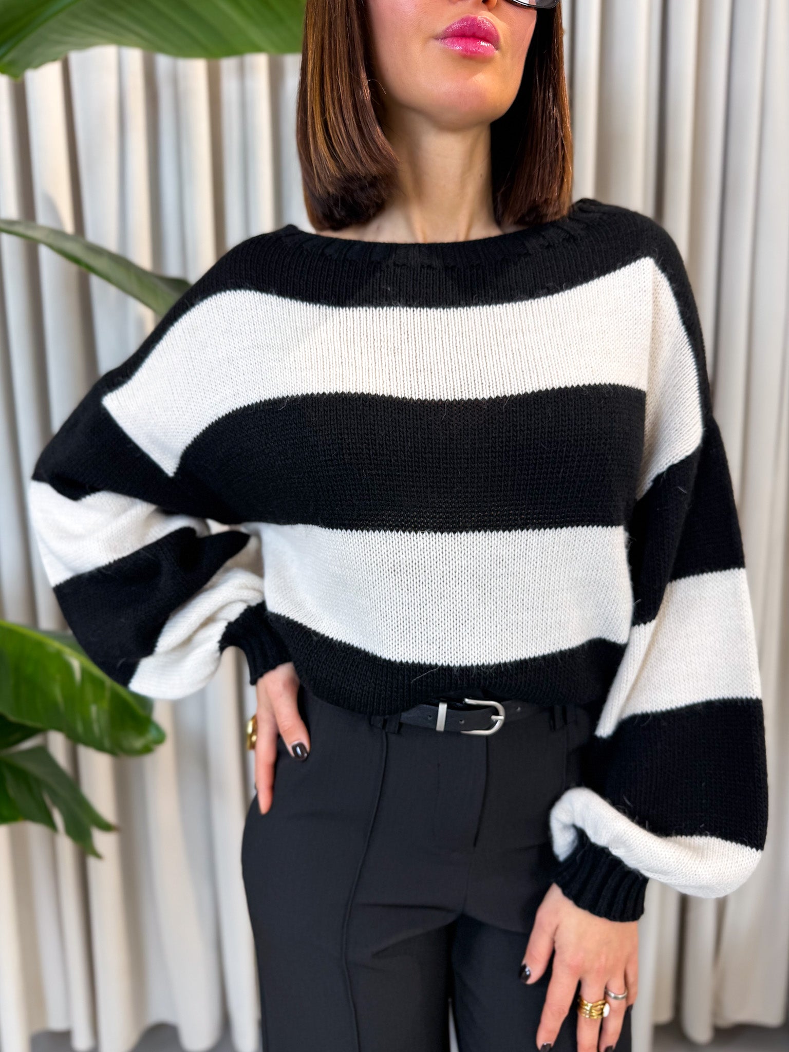 Pullover over a righe nero