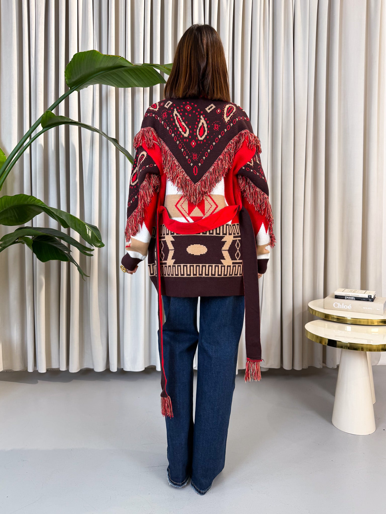 Cardigan etnico rosso e bordeaux