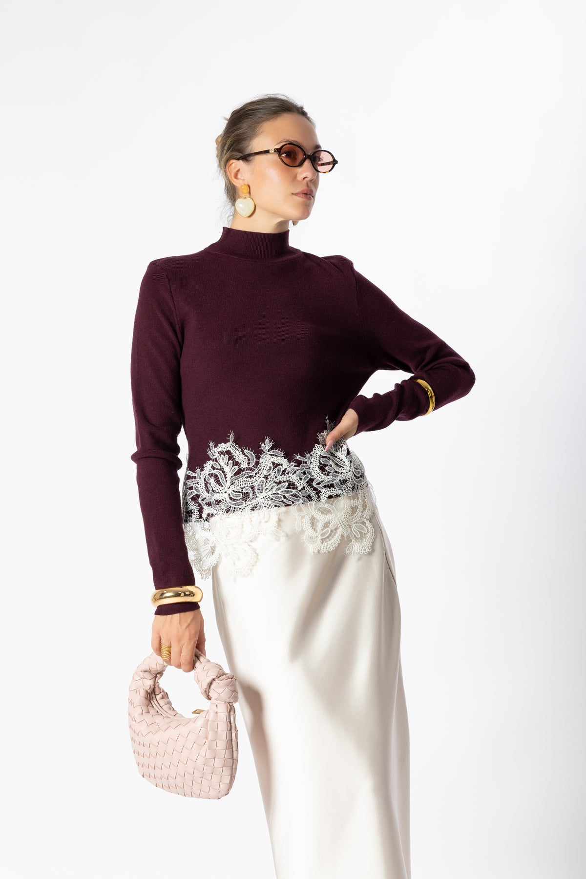 Pullover bordeaux pizzo