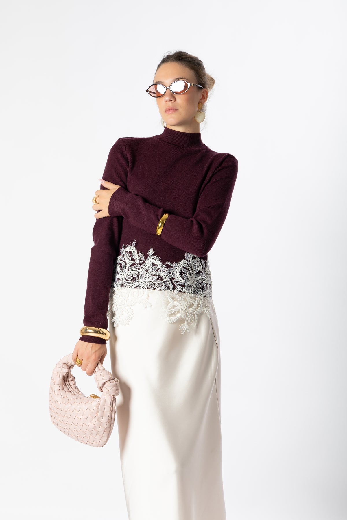 Pullover bordeaux pizzo