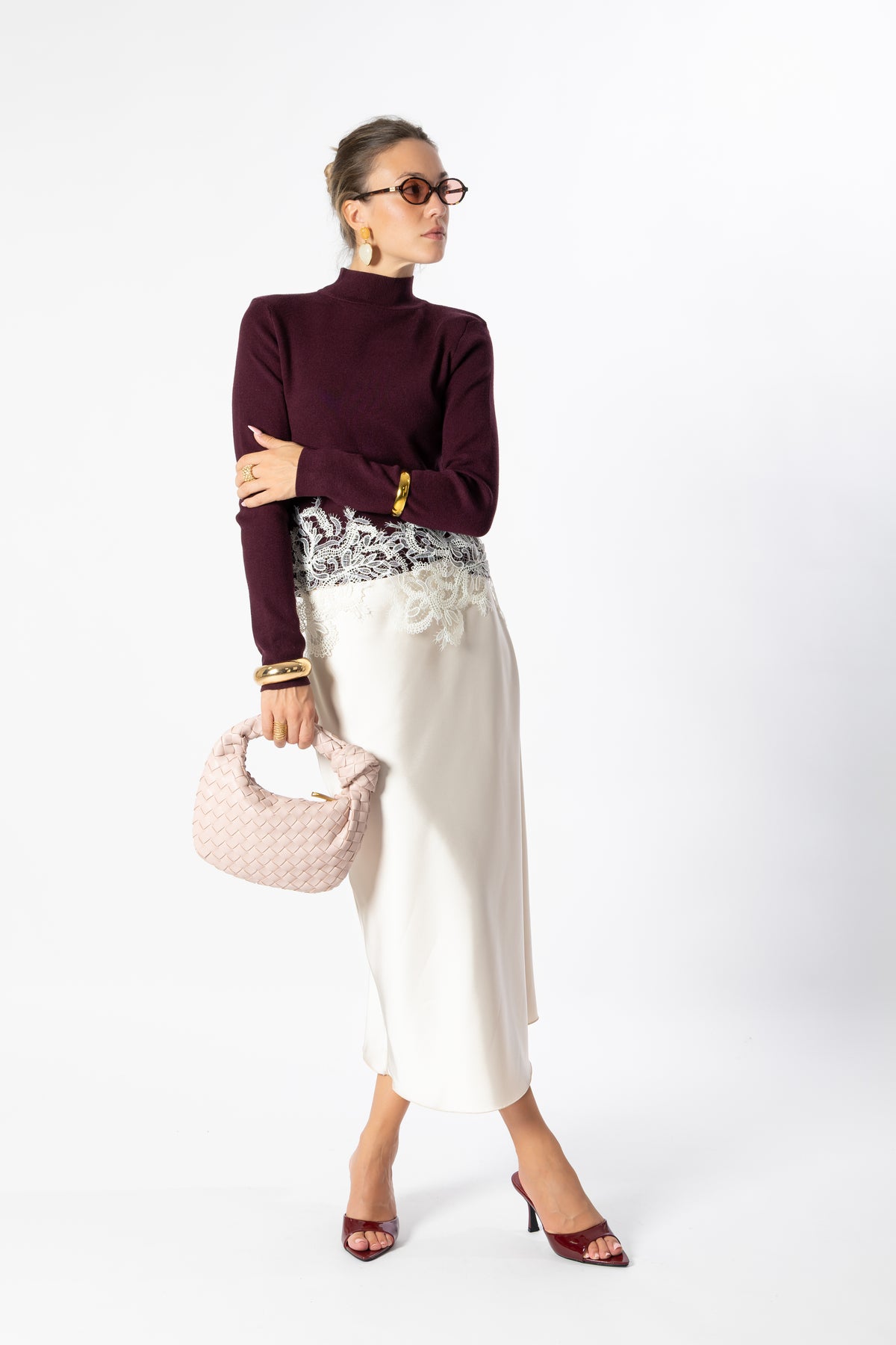 Pullover bordeaux pizzo