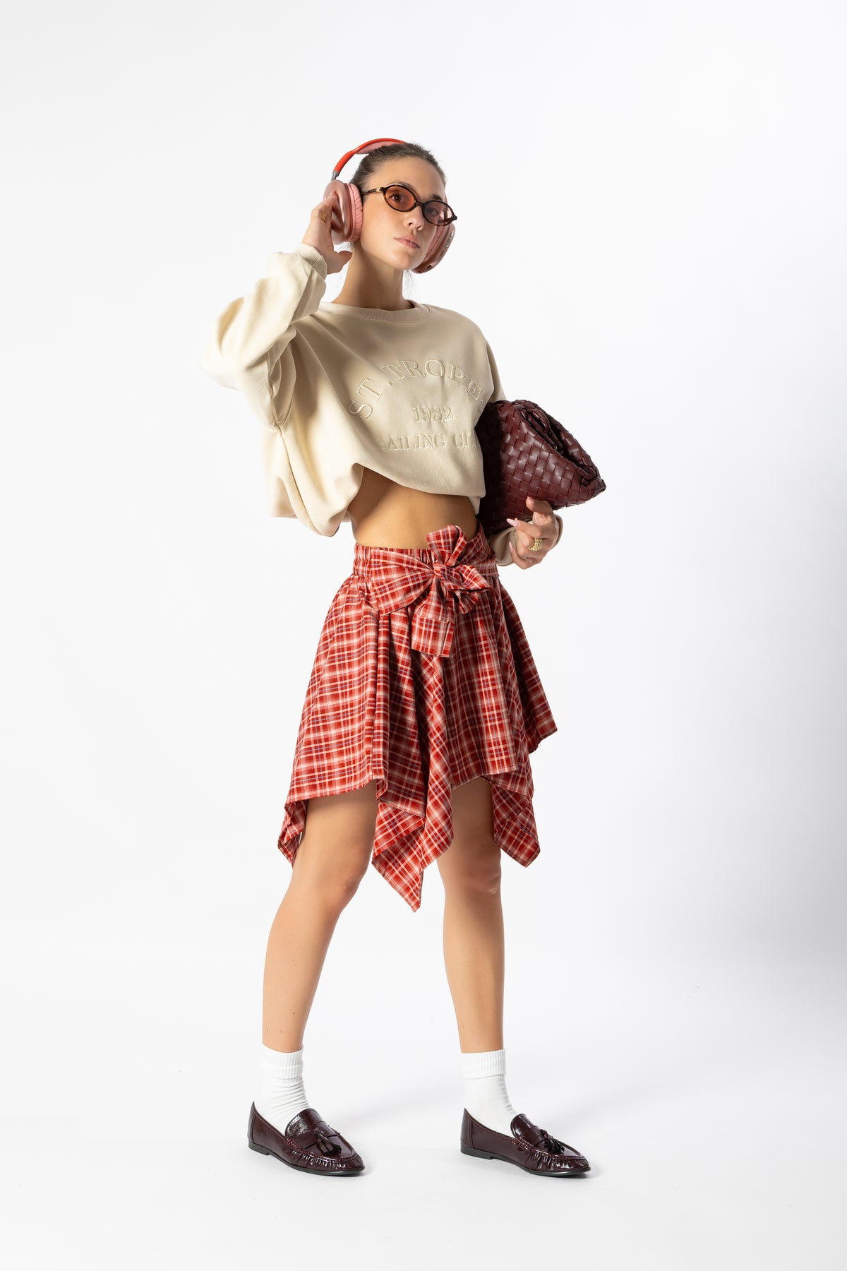 Gonna corta tartan rosso